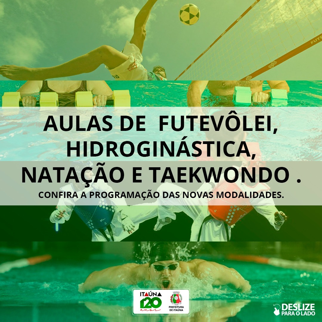 Secretaria de Esportes oferece futevôlei, hidroginástica, natação e Taekwondo gratuitos