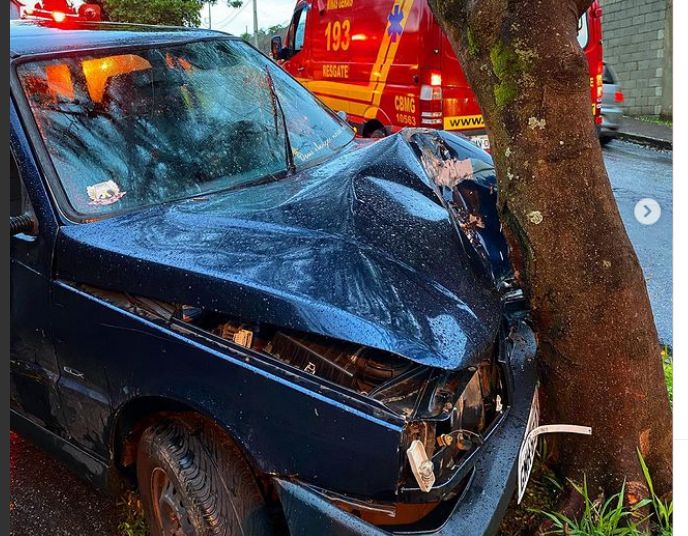 Motorista perde controle de carro e bate contra árvore