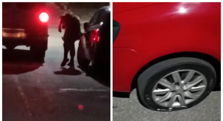 Vídeo: policial fura pneus de carros estacionados perto de baile funk em Betim