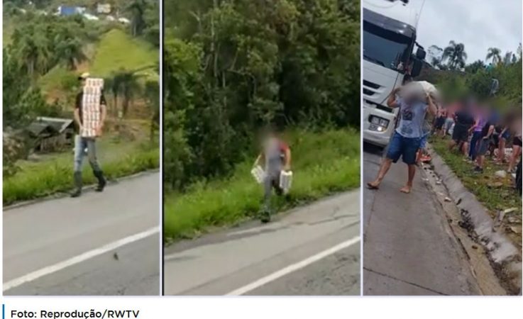 Vídeo: carga de cerveja é saqueada com motorista morto ainda no local do acidente