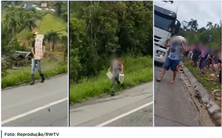 Vídeo: carga de cerveja é saqueada com motorista morto ainda no local do acidente