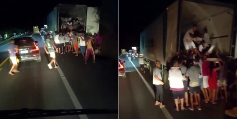 Vídeo: carreta bloqueada pela empresa de rastreamento, tem carga saqueada por moradores na Bahia