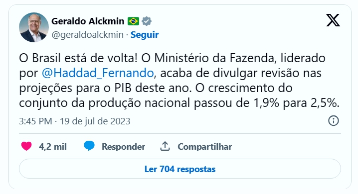 Fazenda aumenta previsão de crescimento do PIB para 2,5% este ano; inflação cai para 3,24%