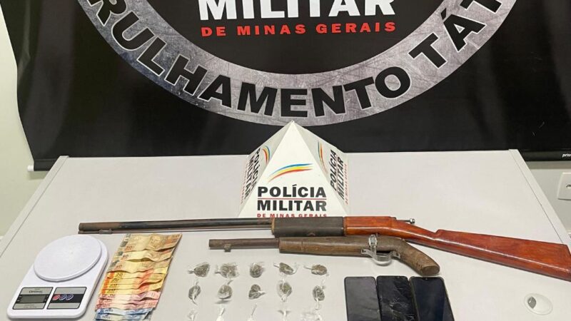 Homens de 21 e 19 anos são presos com armas, drogas e dinheiro