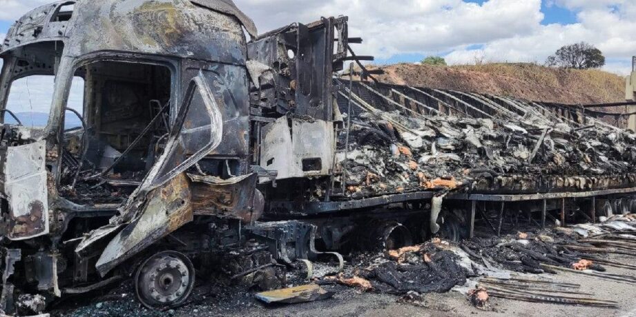 Vídeo: carreta carregada com peixes pega fogo na BR-381, em Betim