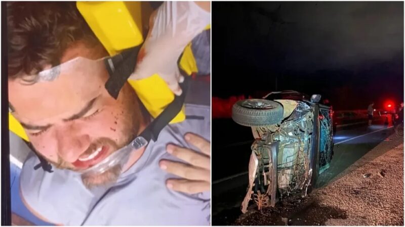 Vídeo: cantor Zé Neto sofre acidente de carro no interior de MG, mas passa bem