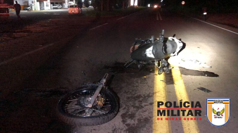 Motocicleta e caminhão colidem na MG 431, em Itaúna