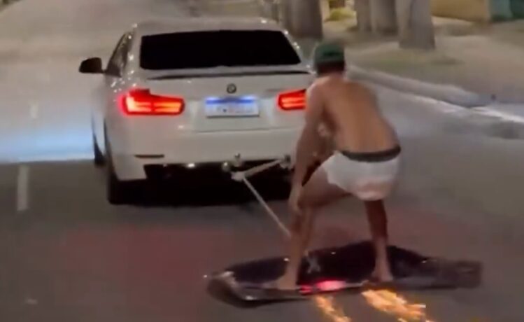 Vídeo: homem ‘surfa’ no capô de carro na avenida Cristiano Machado puxado por BMW
