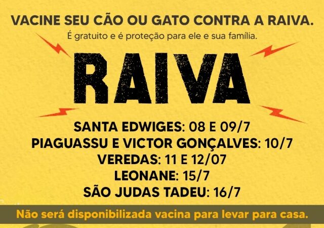 Saúde inicia campanha de vacinação contra a Raiva 2024 na segunda-feira, 8