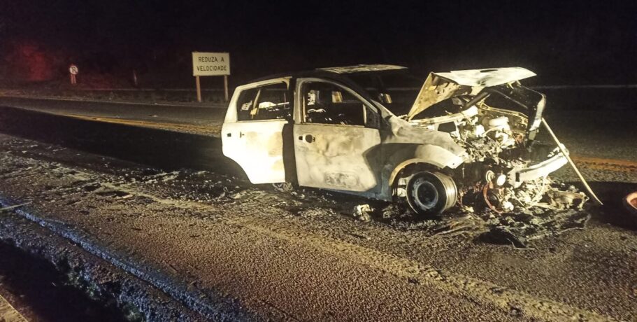 Vídeo: carro para bruscamente, provoca engavetamento e incêndio em carro, e deixa o local