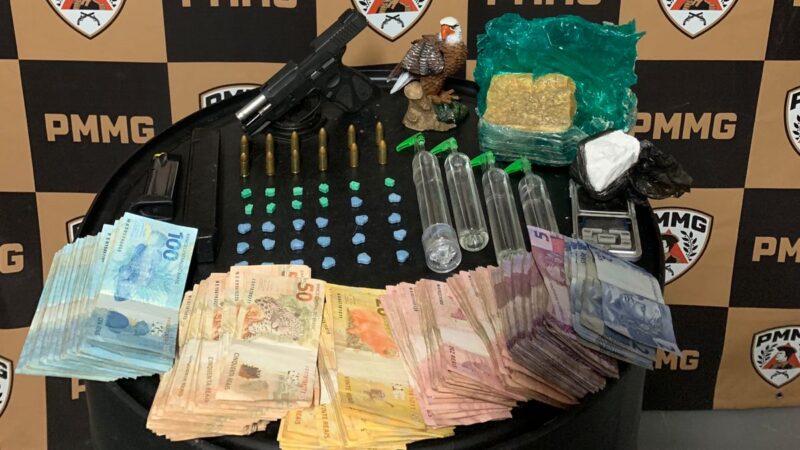 Cocaína, crack, lança perfume, ecstasy, arma e dinheiro apreendidos no Novo Horizonte