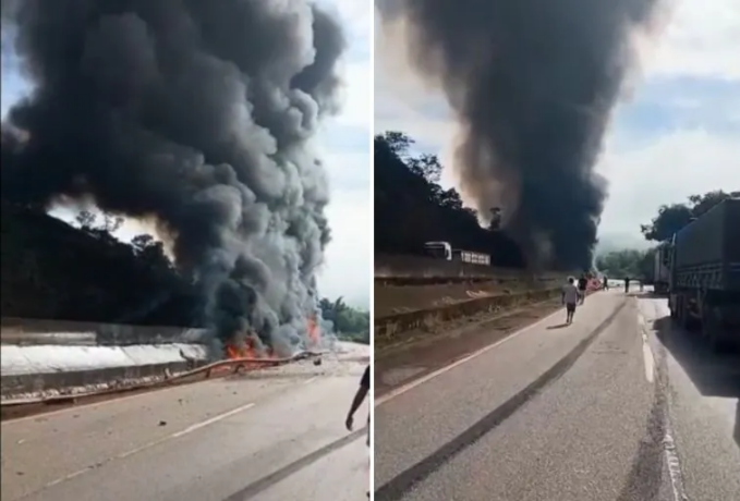 Vídeos: explosão e incêndio na colisão entre caminhões-tanque provoca uma morte